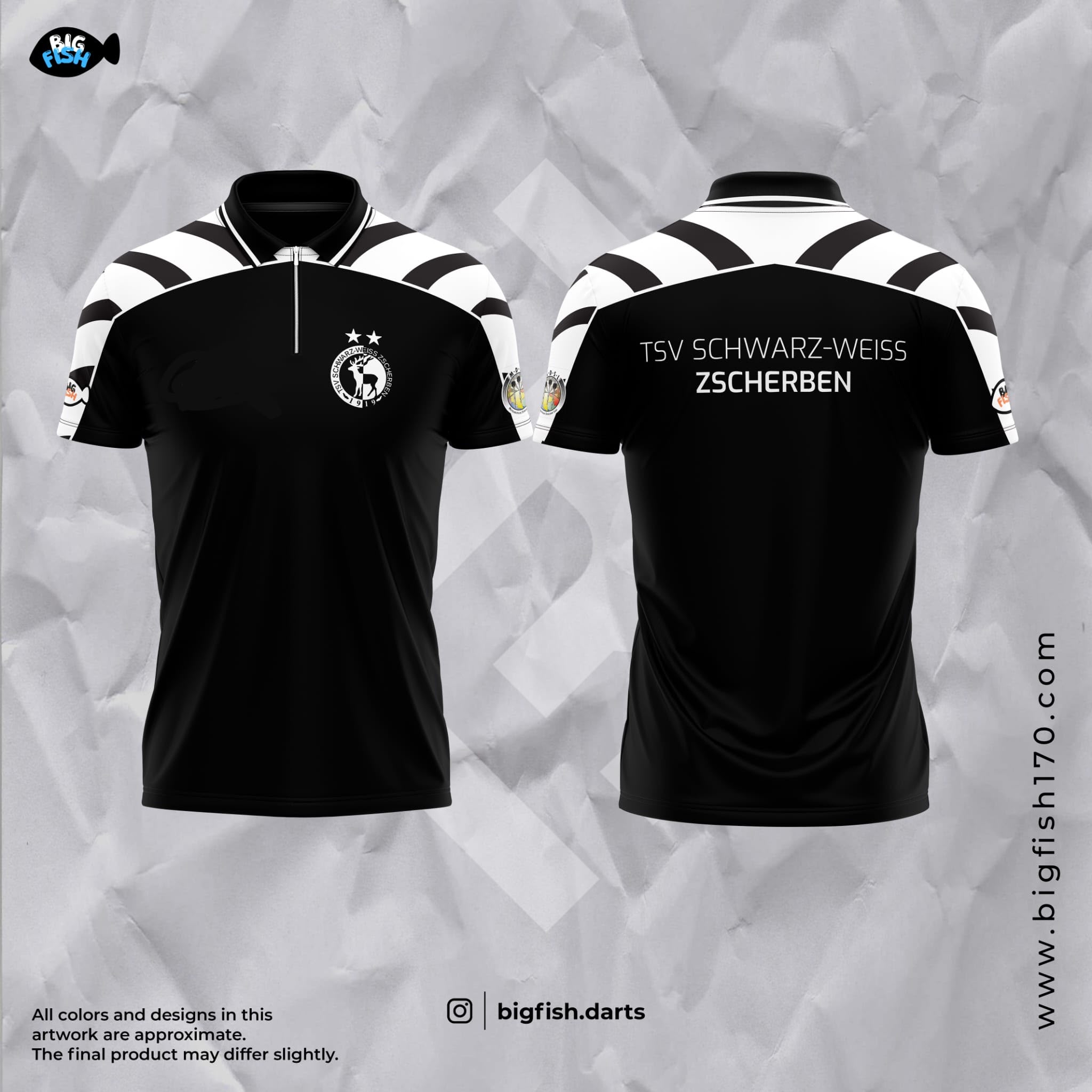Schwarz-Weisses TSV Zscherben Darttrikot